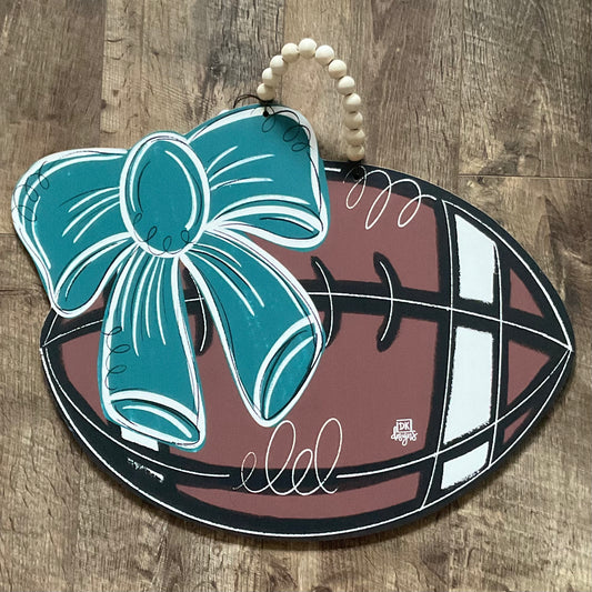 Teal Bow Football Door Hanger