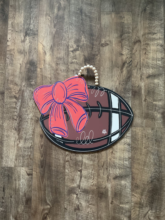 Orange Bow and Football Door Hanger