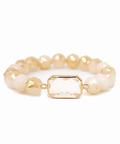 Natural Octagon Accent Glass Beads Bracelet