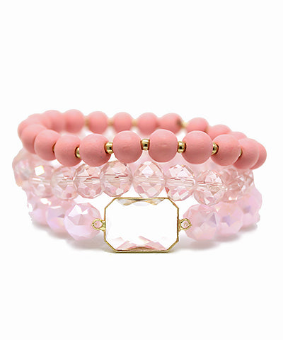 Pink Accent Row Bracelet Stack