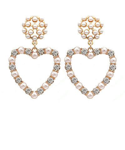 Heart Pave Pearl Drop Earrings