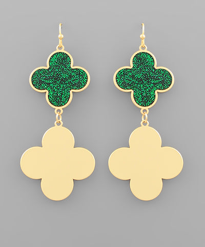 Shamrock Double Green/Gold Dangle Earrings