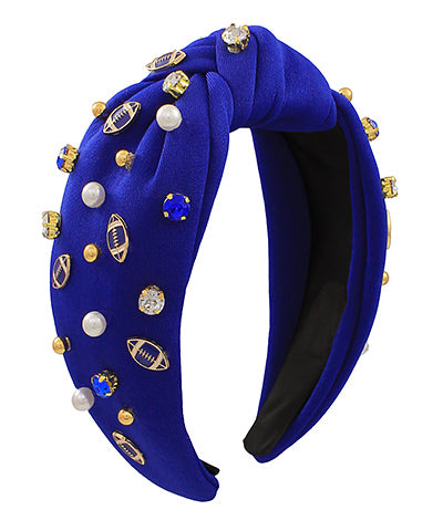 Blue and White Bling Football Headband