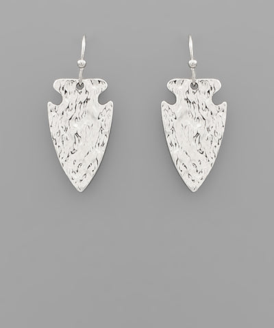 Arrowhead Hammered Silver/Rhodium Earrings