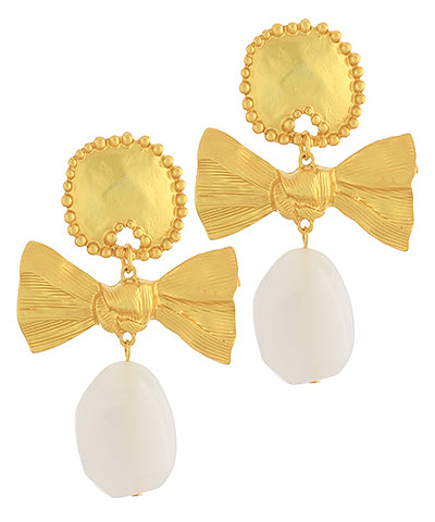 Ribbon Oval Ivory/Gold Earrings