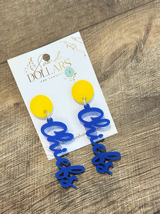 Chiefs Cursive Royal/Yellow Earrings