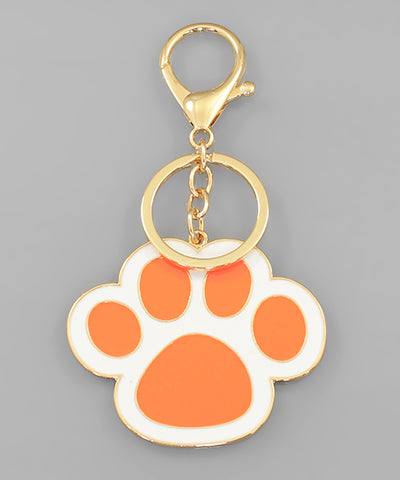 Orange White Paw Print Keychain