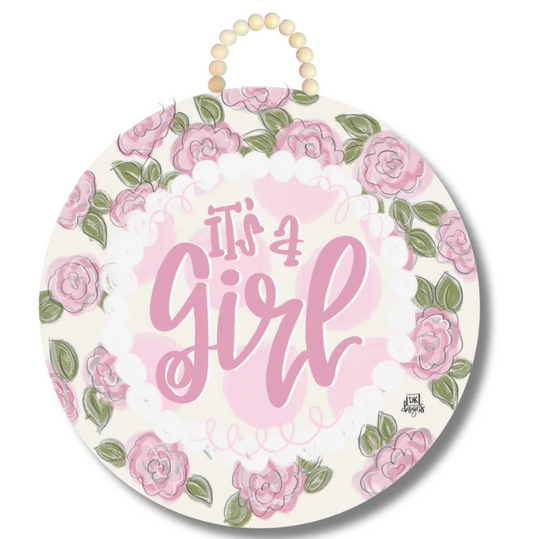 It's a Girl Round Floral Door Hanger