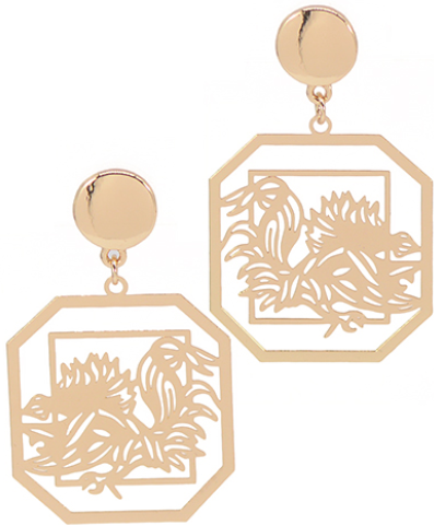 Gold Gamecock Square Earrings