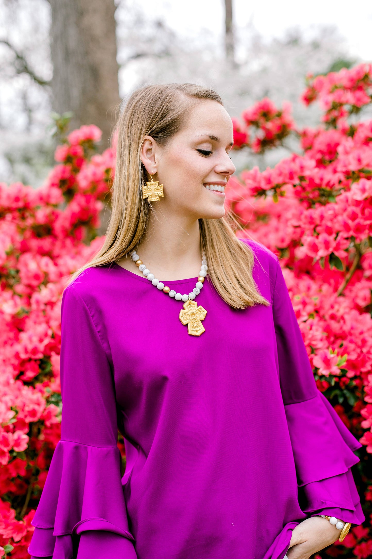 Elizabeth Cross Dangles Earrings