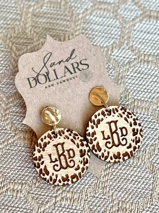 Custom Leopard Monogram Earrings with Gold Stud