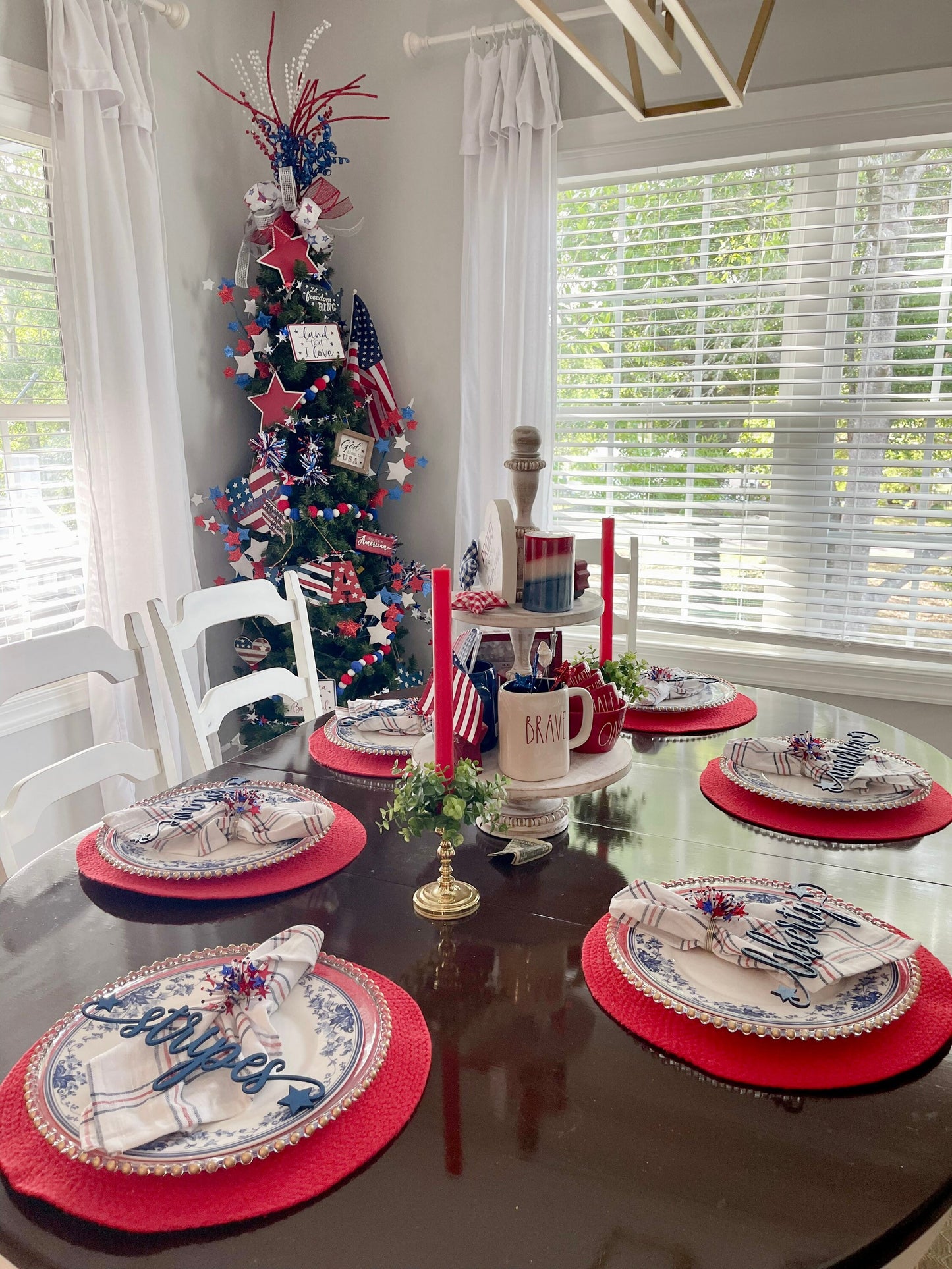 Patriotic Words - Table Word Cards - Dining Room Decor - Red White Blue - Farmhouse Table Set - 4th of July Spark - Stars and Stripes