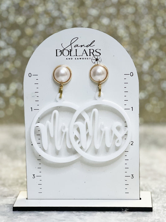 Mrs. Bride White Pearl Earrings