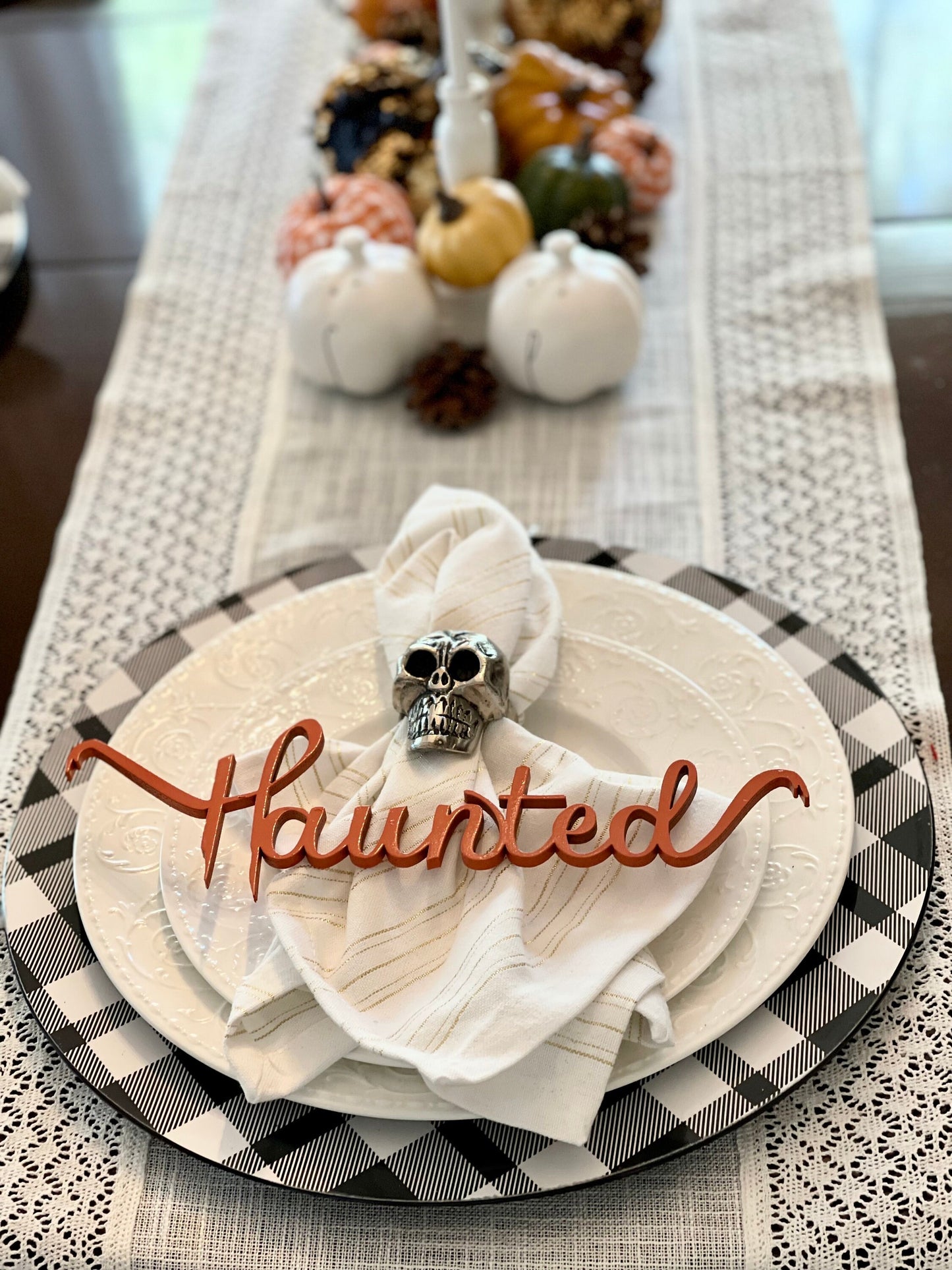 Halloween Table Word Cards Dining Room Decor Orange and Black Farmhouse Table Halloween Decor Spooky Eek Haunted Boo Set of 4 Wood Words