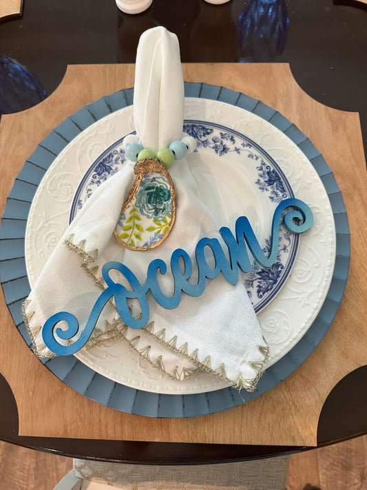 Beach Words Ocean Seashells Sand  Seagull Beach Shells Table Word Dining Room Decor Blue Ombré - Beach Table Set
