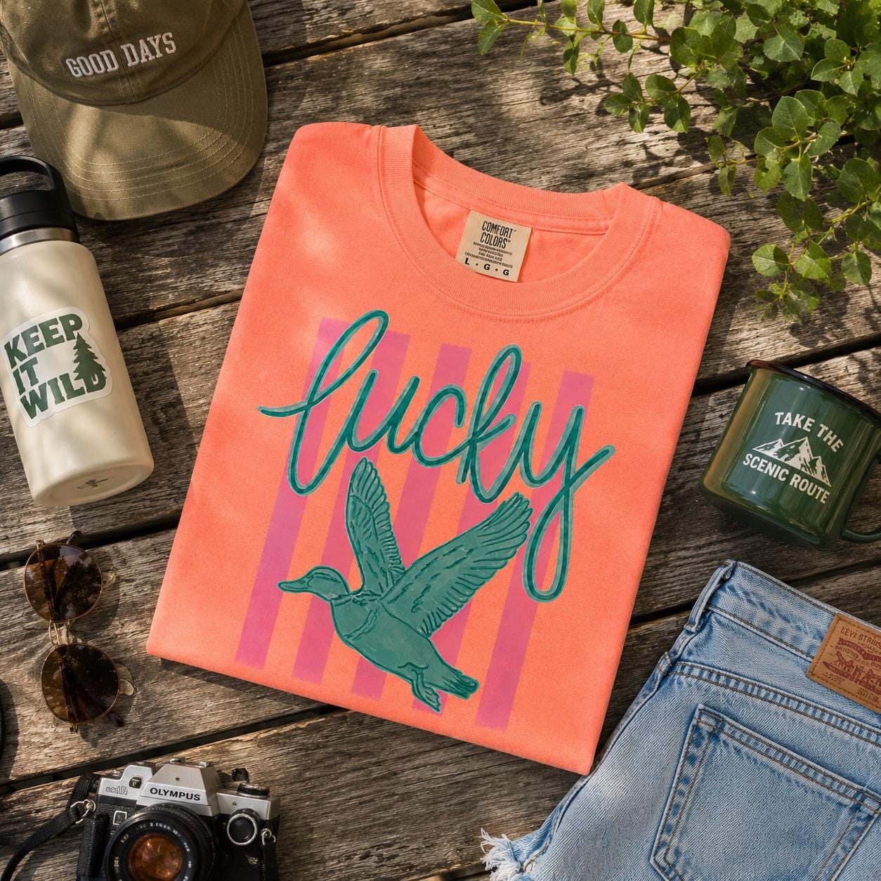 Lucky Duck Comfort Colors Shirt, Neon Cantaloupe Graphic Tee, Duck Hunting Shirt, Coastal Southern Boutique Tshirt Birthday Gift Graduation