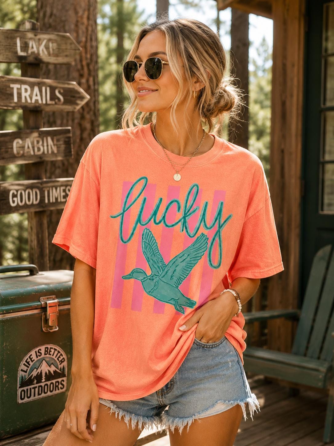 Lucky Duck Comfort Colors Shirt, Neon Cantaloupe Graphic Tee, Duck Hunting Shirt, Coastal Southern Boutique Tshirt Birthday Gift Graduation